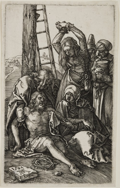 Albrecht Dürer. Lamentation, from The Engraved Passion, 1507 Engraving on laid paper. Jansma Collection, Grand Rapids Art Museum, 2007.16l
